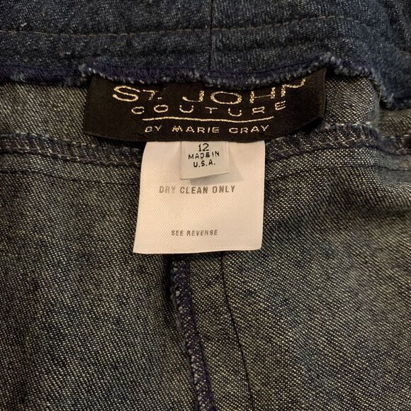 St. John Couture Jeans Sz 12 Wide Leg Raw Hem Embroidered Preppy Cropped Casual - Picture 7 of 8